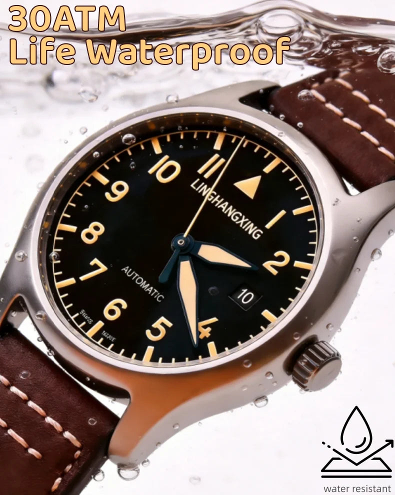 2026 New LINGHANGXING Men's Fashion Watch Movement Luminous Dial Genuine Leather Band Business Casual