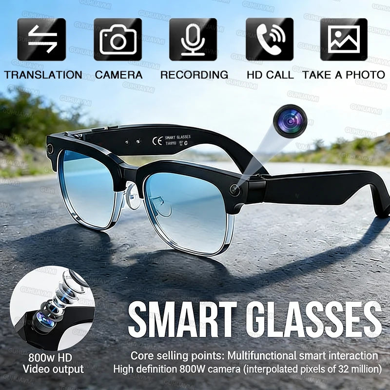 2026New AI Smart Glasses 120+Language Translation 800W Pixel Camera Video Music Player Call Business 8K Color Change Glasses Men