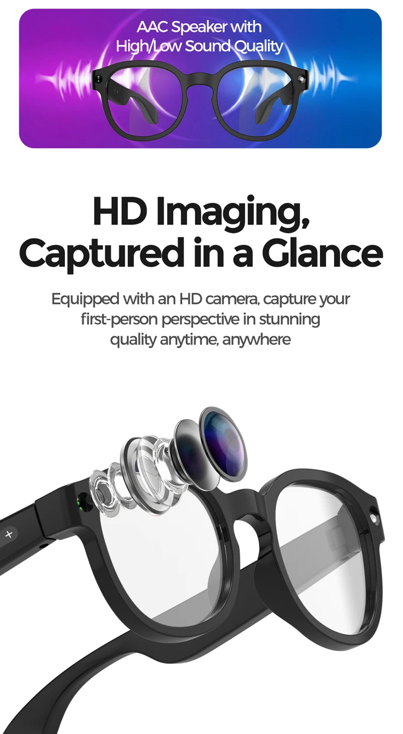 2026 New AI Smart Glasses AI Translation 8MP HD Camera 4K Shooting Image Conversation Recording Listening To Music Smart Glasses