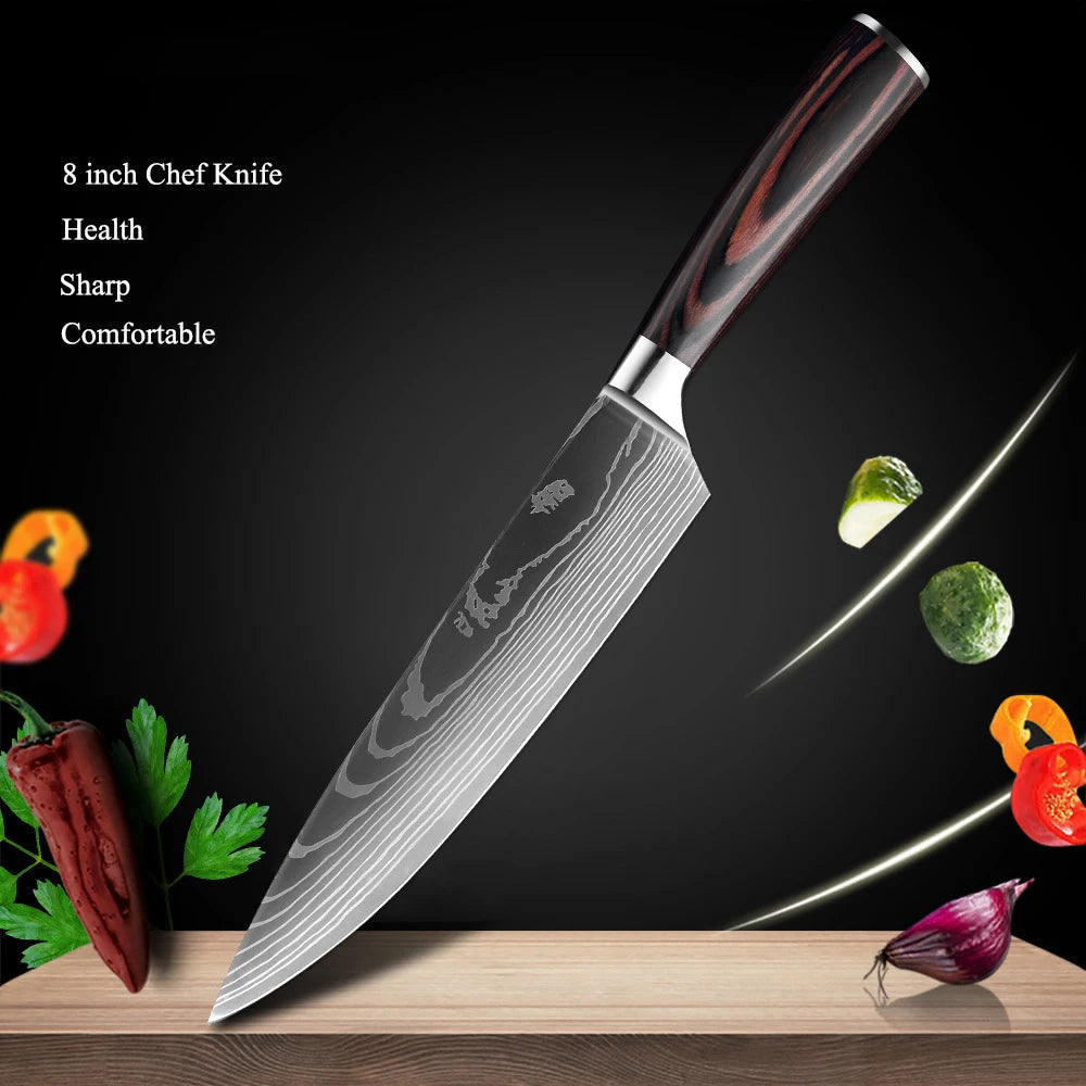 4 PCS Kitchen Knives Set Chef Knife Sets 4Cr13 Stainless Steel Damascus Pattern Pakkawood Handle Paring Utility Santoku knifes