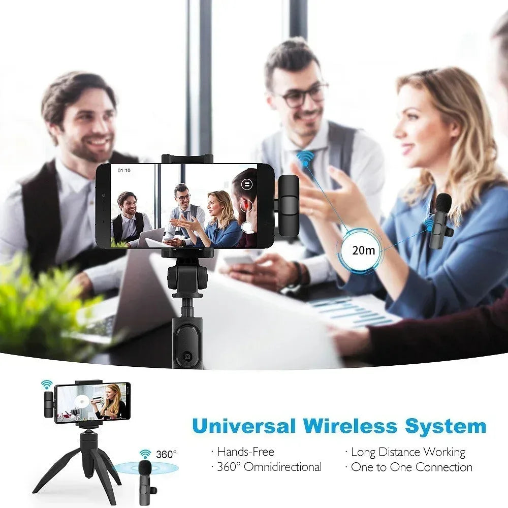 2.4G Wireless Lavalier Microphone Portable Audio Video Recording for iPhone Android Live Broadcast Gaming Phone With Receiver