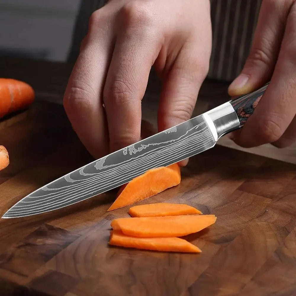 4 PCS Kitchen Knives Set Chef Knife Sets 4Cr13 Stainless Steel Damascus Pattern Pakkawood Handle Paring Utility Santoku knifes