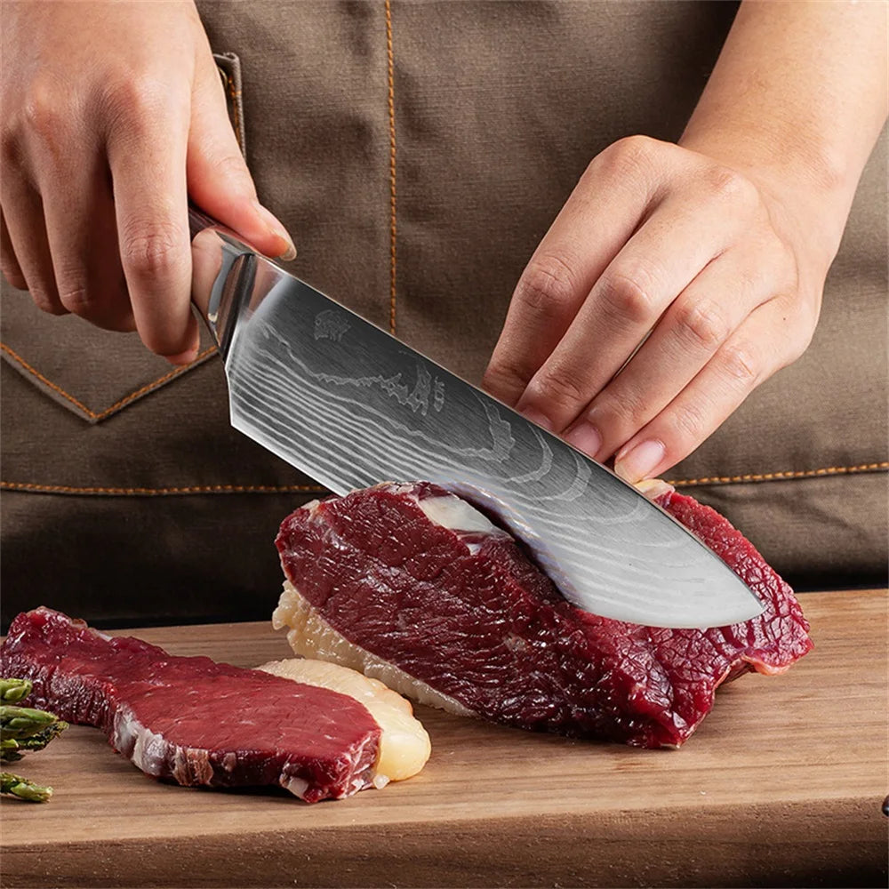 4 PCS Kitchen Knives Set Chef Knife Sets 4Cr13 Stainless Steel Damascus Pattern Pakkawood Handle Paring Utility Santoku knifes
