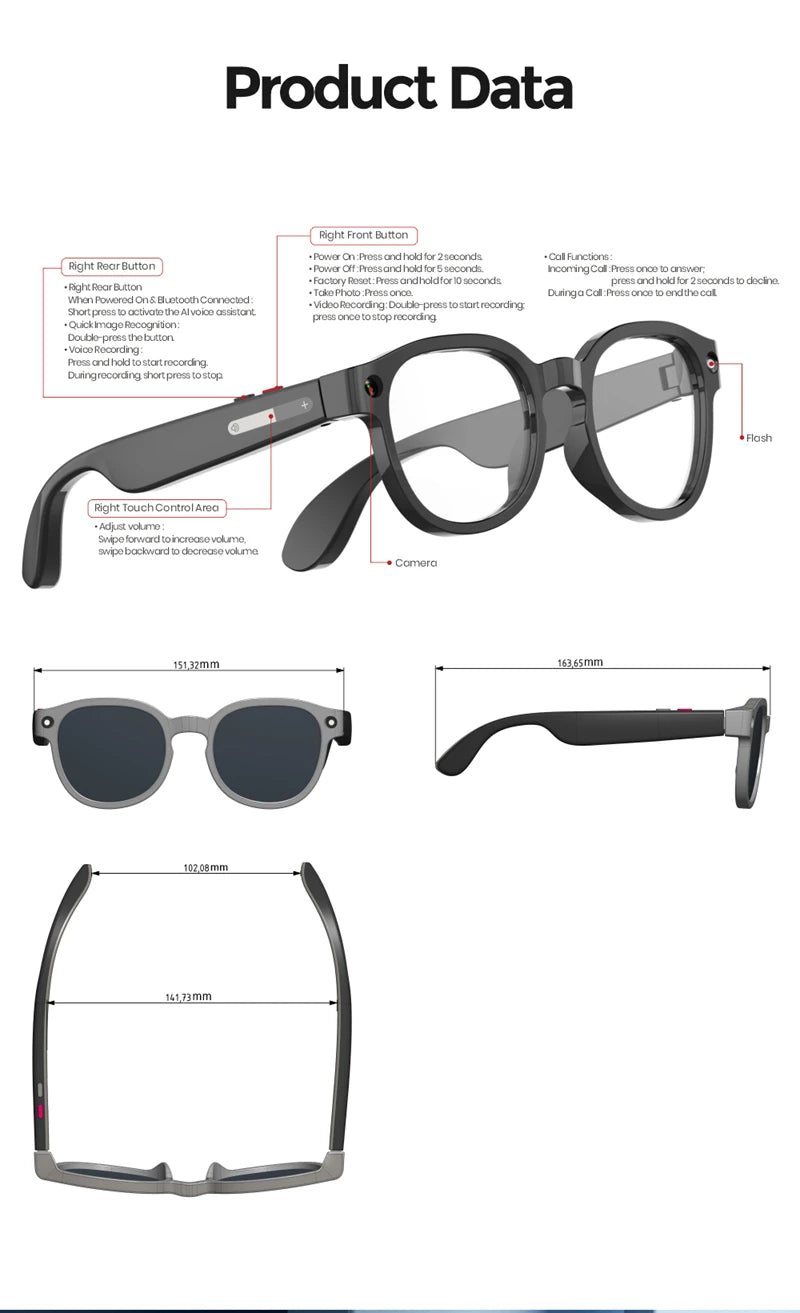 2026 New AI Smart Glasses AI Translation 8MP HD Camera 4K Shooting Image Conversation Recording Listening To Music Smart Glasses