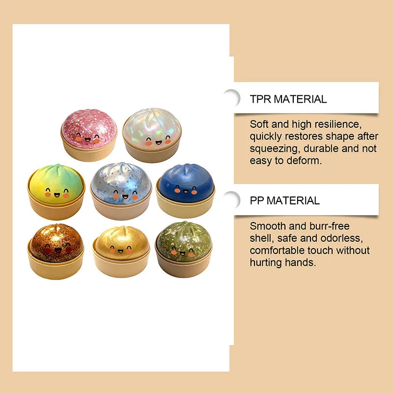 Dumplings Glitter Dumpling Toy Cute Dumplings Squishiest With Steamer Box Stress & Anxiety Toys For Focus ADHD Population