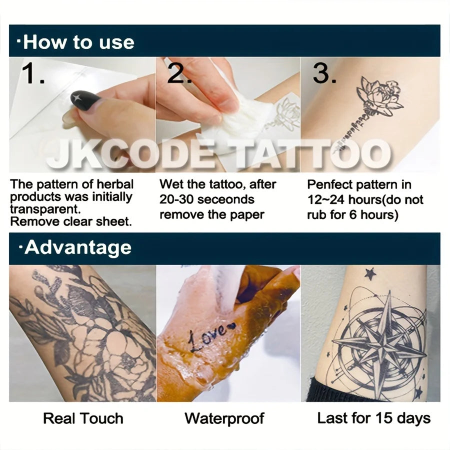 Henna Pattern Herbal Tattoo Stickers for Eid Fashion Accessories, Sun, Moon, Star, Baraka Crescent Pattern, Eid Al-Adha Women's Hand and Foot Long-Lasting Waterproof Tattoo Stickers