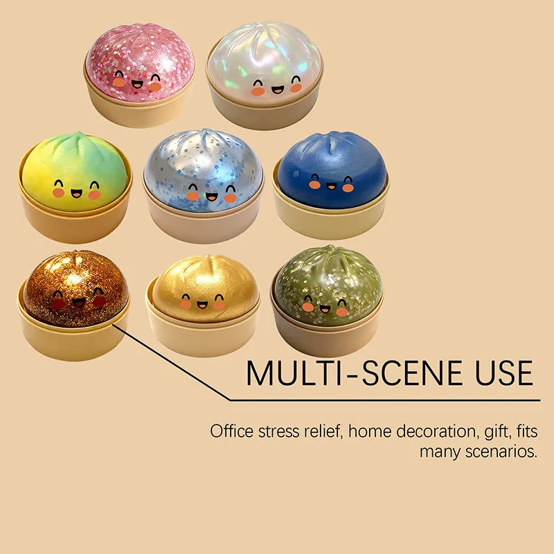 Dumplings Glitter Dumpling Toy Cute Dumplings Squishiest With Steamer Box Stress & Anxiety Toys For Focus ADHD Population
