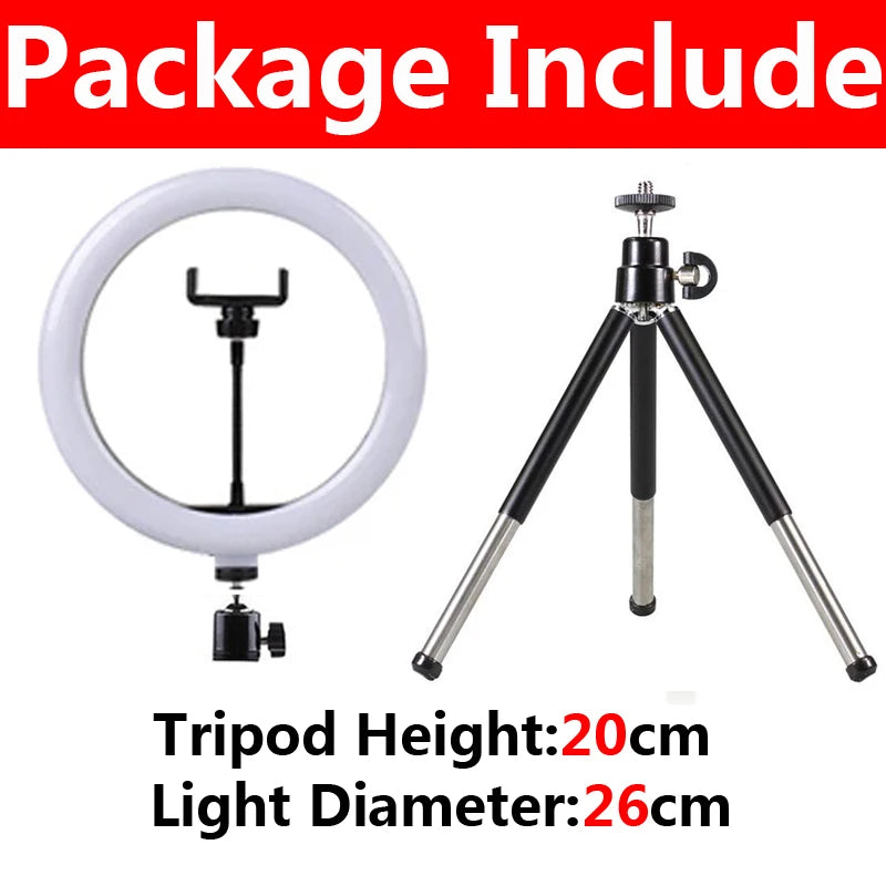10 Inch LED Ring Light Photography Lighting Phone Ringlight With Tripod Stand Round Fill Lamp For Phone Live Video Selfie Lamp