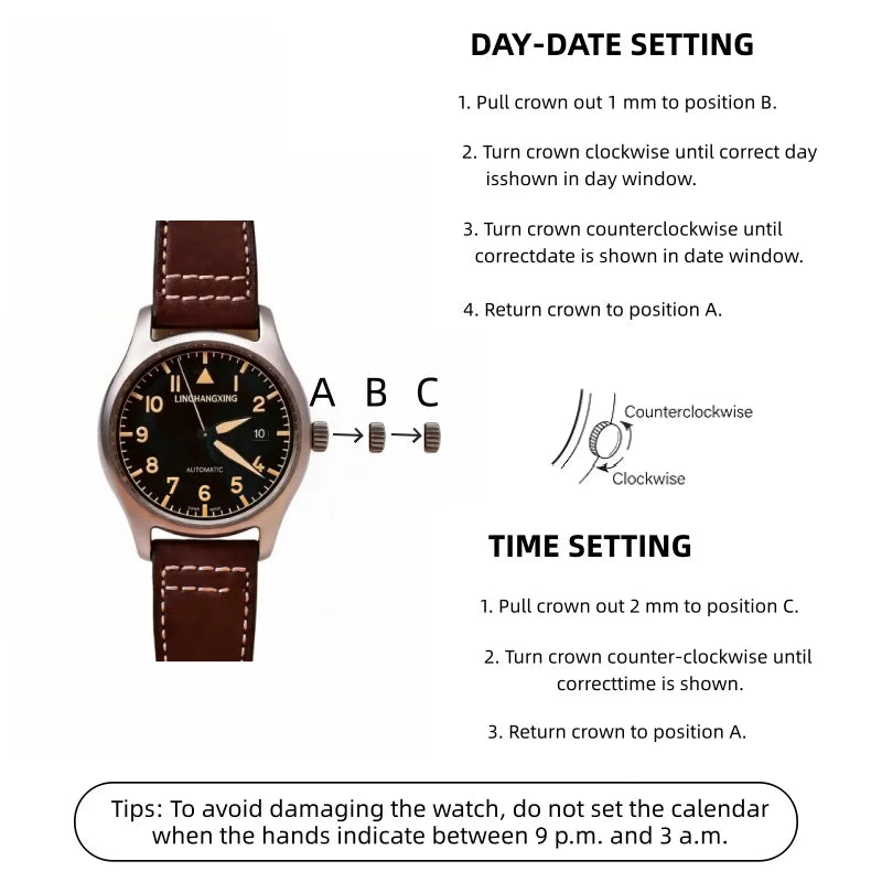 2026 New LINGHANGXING Men's Fashion Watch Movement Luminous Dial Genuine Leather Band Business Casual