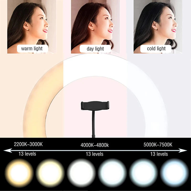 10 Inch LED Ring Light Photography Lighting Phone Ringlight With Tripod Stand Round Fill Lamp For Phone Live Video Selfie Lamp