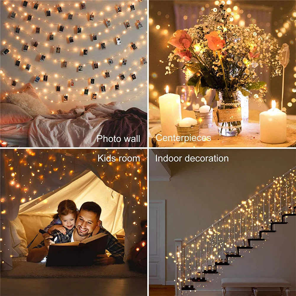 LED String Lights Photo Clip USB Outdoor Battery Operated Garland Christmas Decoration Holiday Party Wedding Xmas Fairy Lights