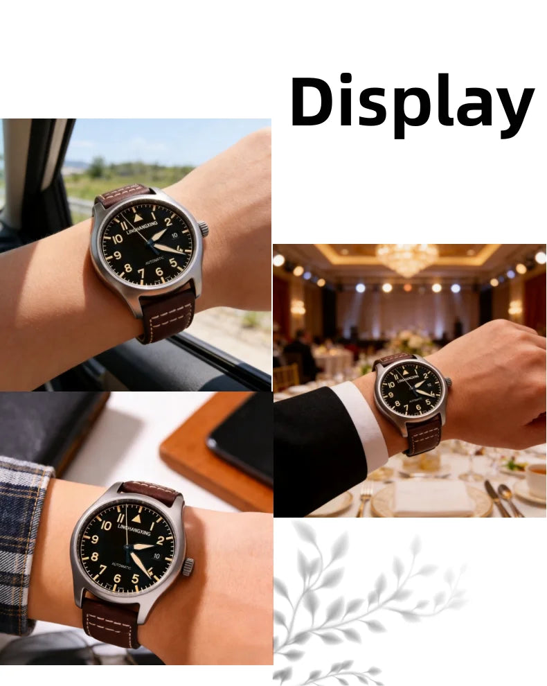 2026 New LINGHANGXING Men's Fashion Watch Movement Luminous Dial Genuine Leather Band Business Casual